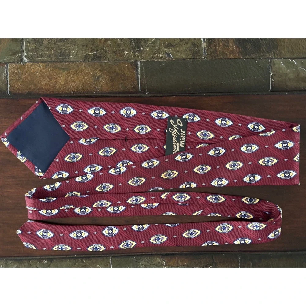 Parisian Signature Men's‎ Burgundy Necktie Geometric Pattern Silk Blend VTG 90's
